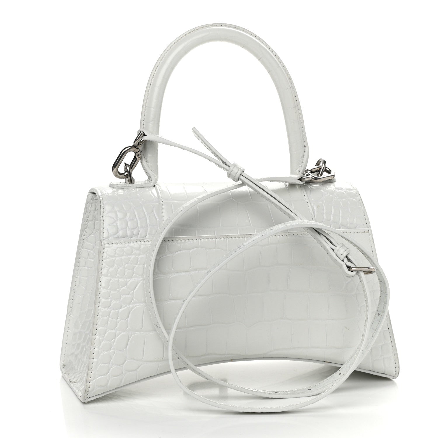Balenciaga Calfskin Crocodile Embossed Small Hourglass Top Handle Bag White 3 of 11
