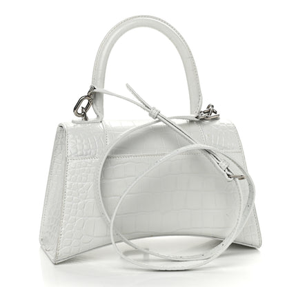 Balenciaga Calfskin Crocodile Embossed Small Hourglass Top Handle Bag White 3 of 11