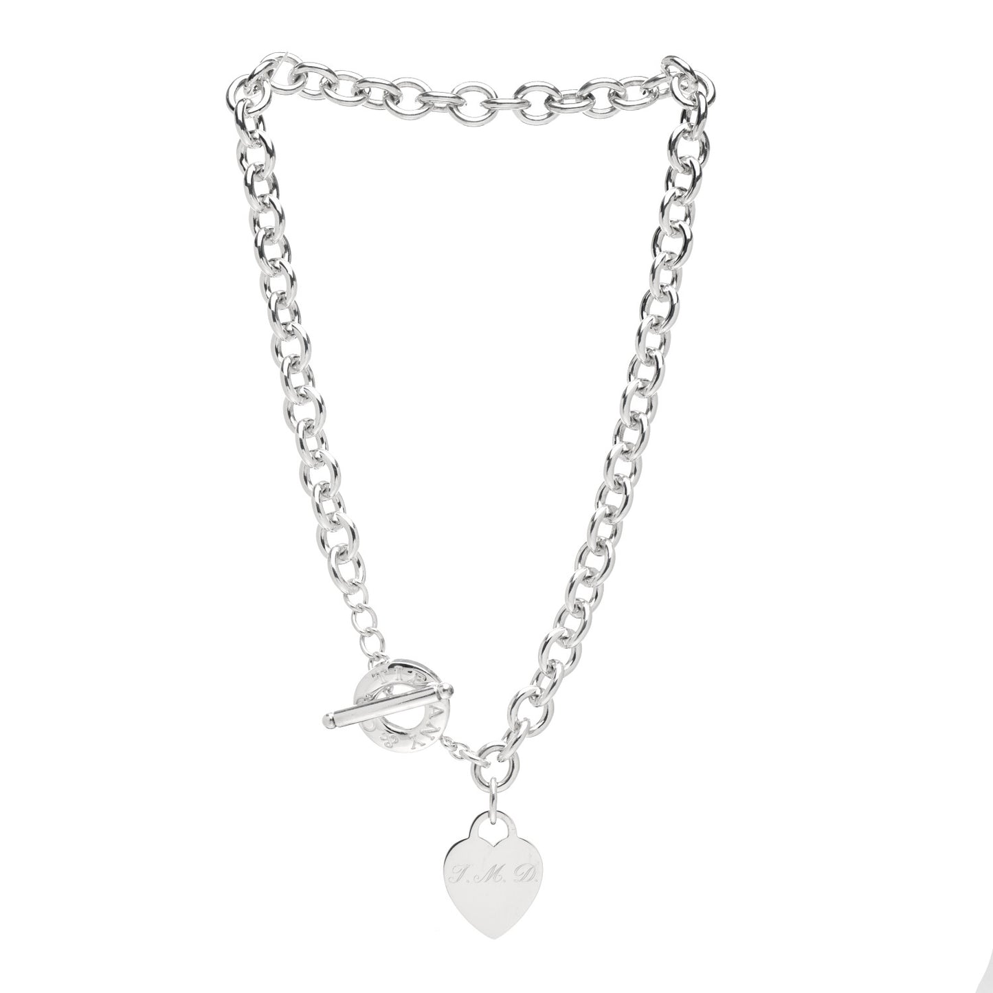 Sterling Silver Heart Tag Toggle Necklace