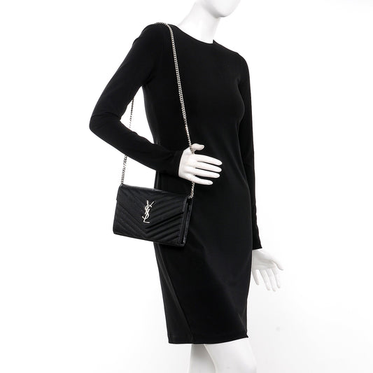 Grain De Poudre Matelasse Chevron Monogram Chain Wallet Black