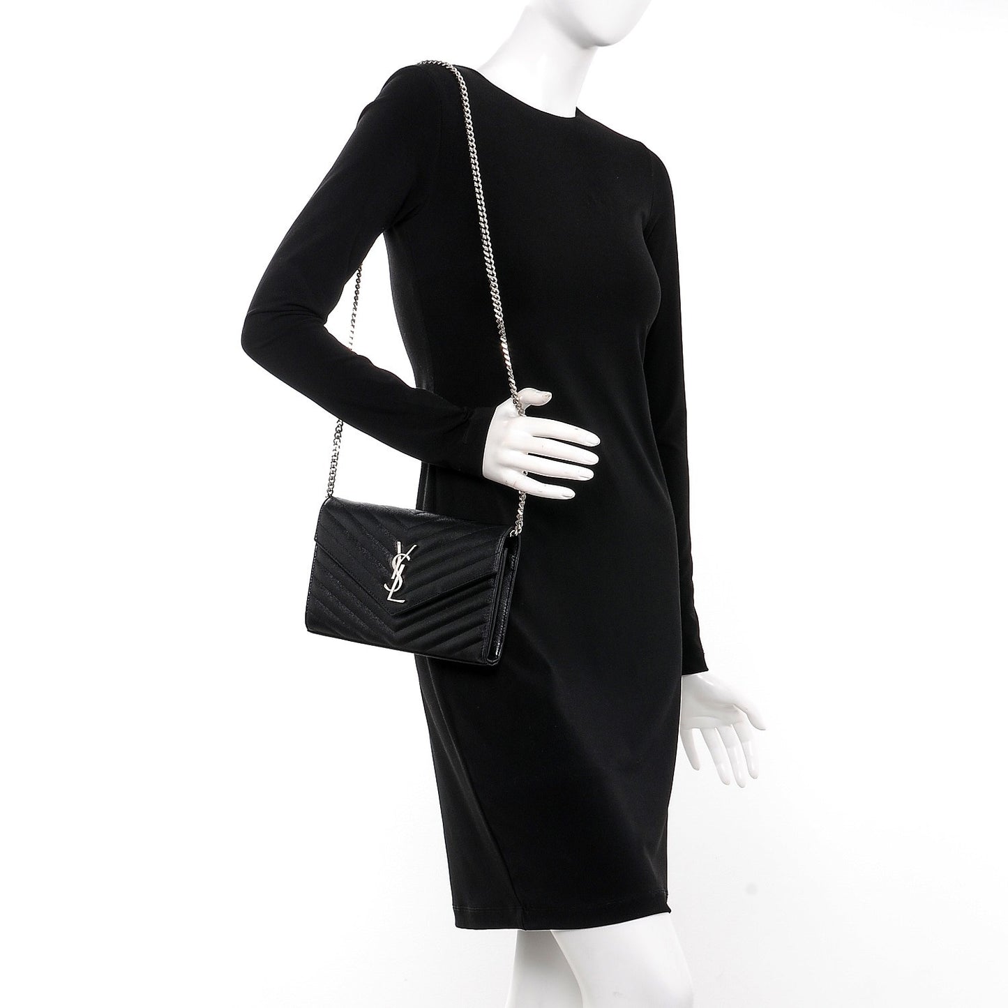 Grain De Poudre Matelasse Chevron Monogram Chain Wallet Black