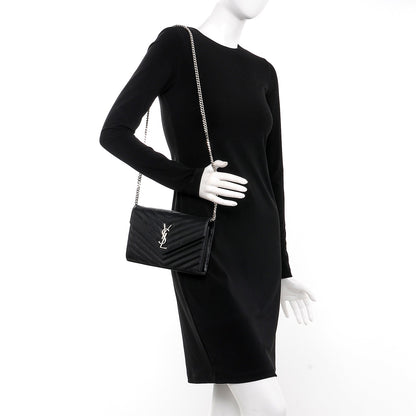 Saint Laurent Grain De Poudre Matelasse Chevron Monogram Chain Wallet Black 2 of 8