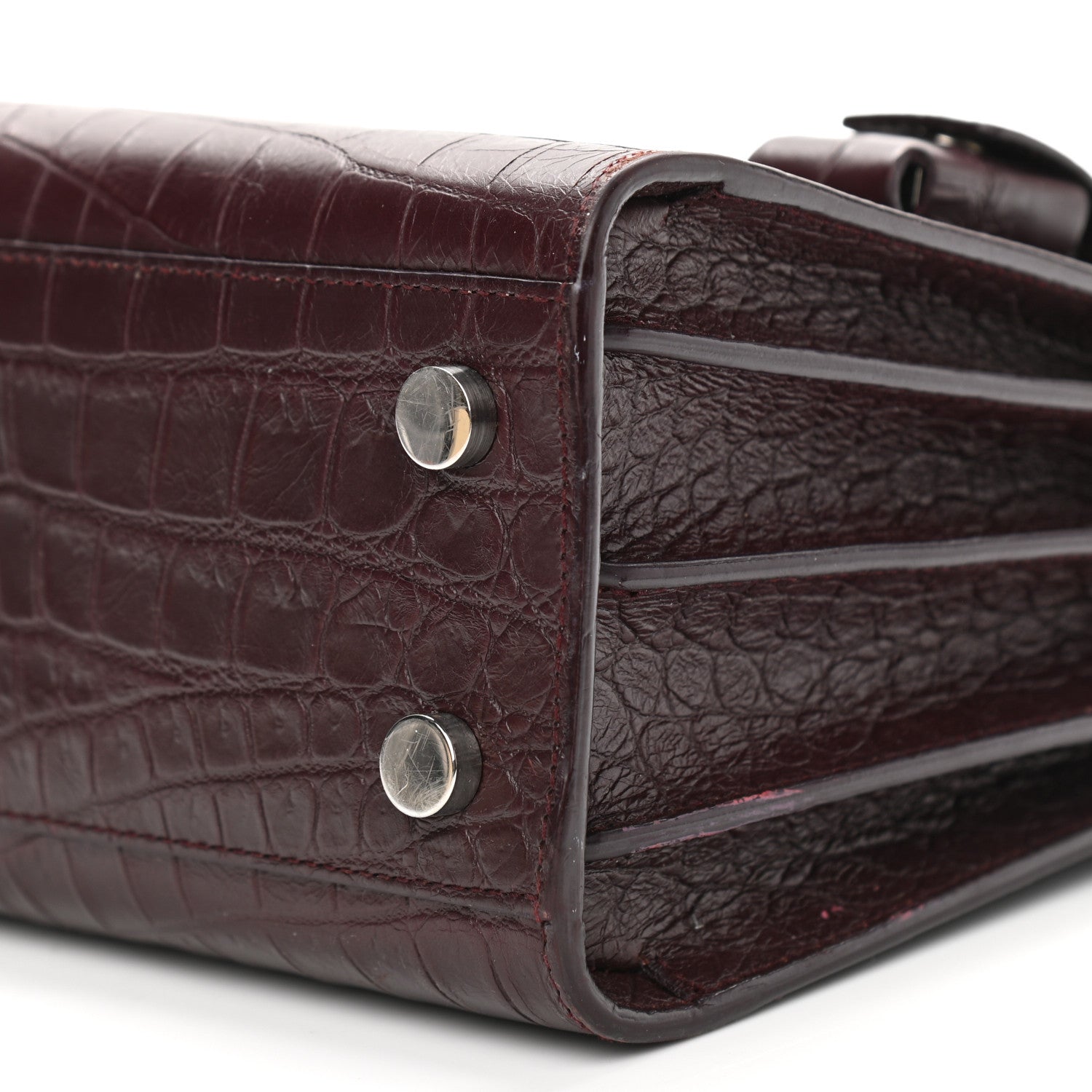 Saint Laurent Calfskin Crocodile Embossed Nano Sac De Jour Bordeaux 10 of 13