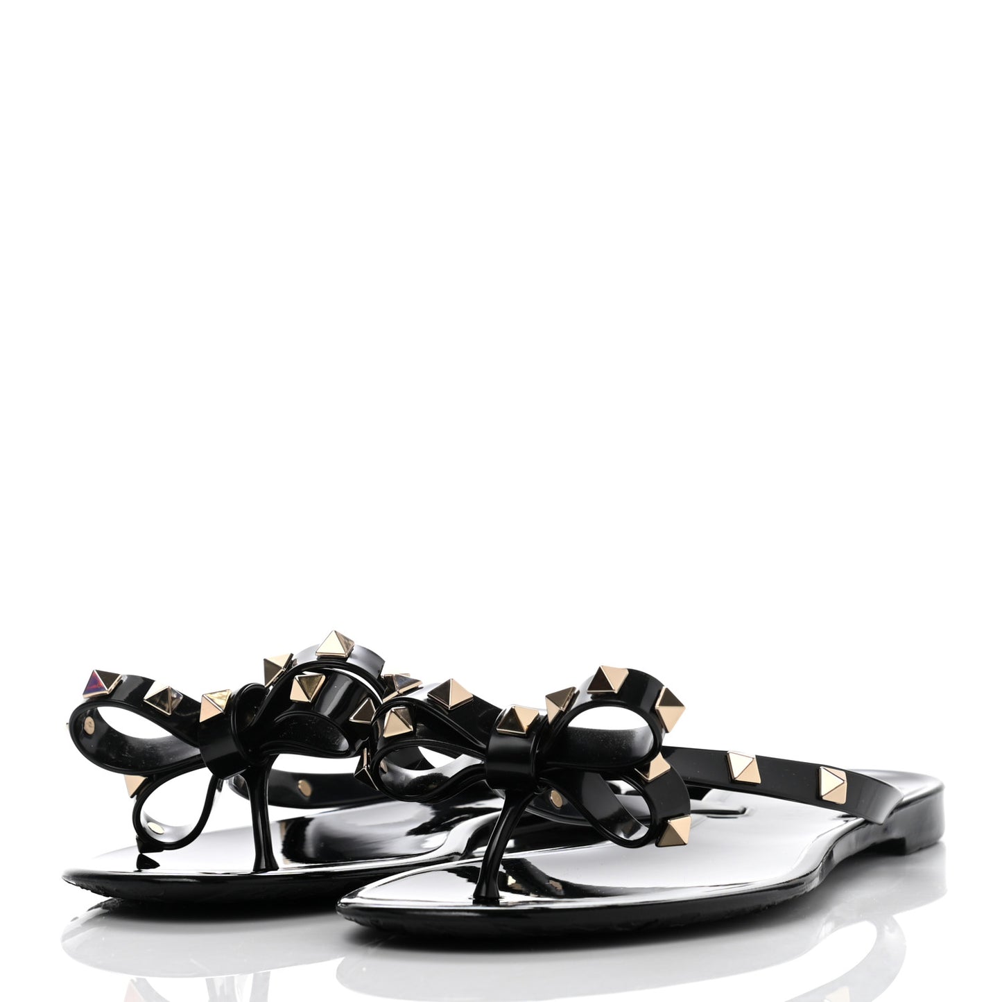PVC Jelly Rockstud Bow Thong Sandals 38 Black
