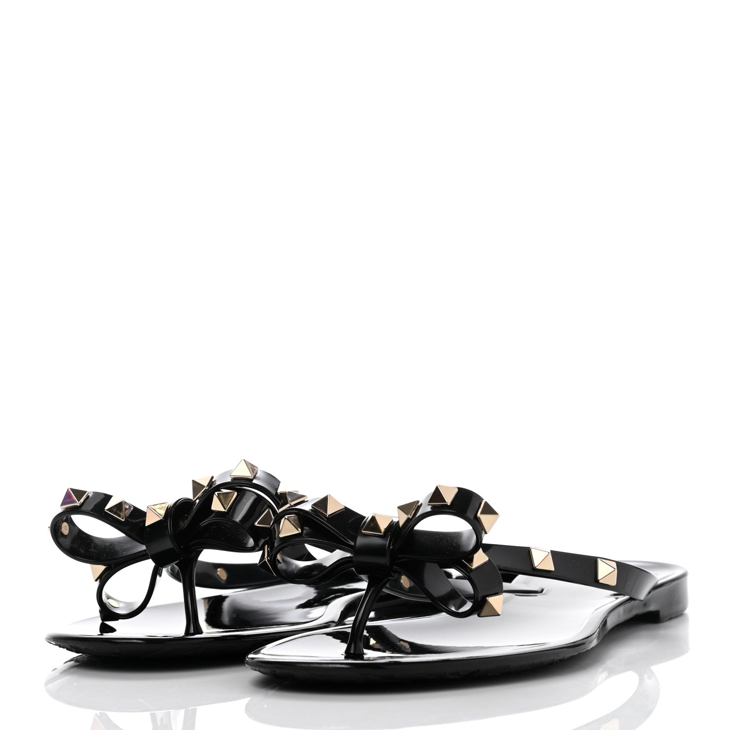 Valentino Garavani PVC Jelly Rockstud Bow Thong Sandals 38 Black 3 of 7