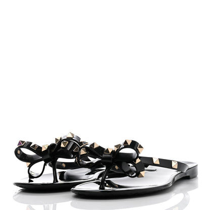 Valentino Garavani PVC Jelly Rockstud Bow Thong Sandals 38 Black 3 of 7