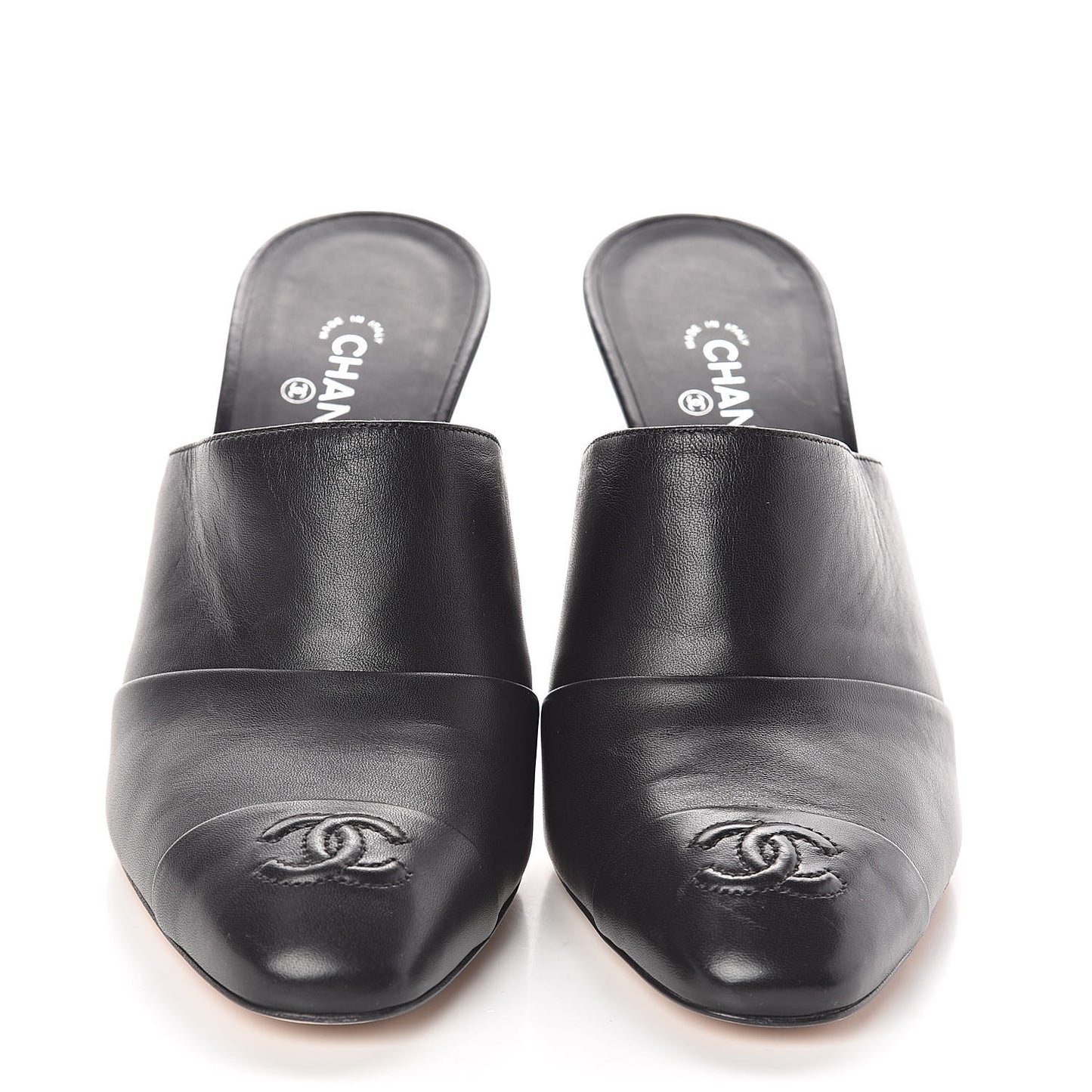 Lambskin Cap Toe CC Mules 38.5 Black