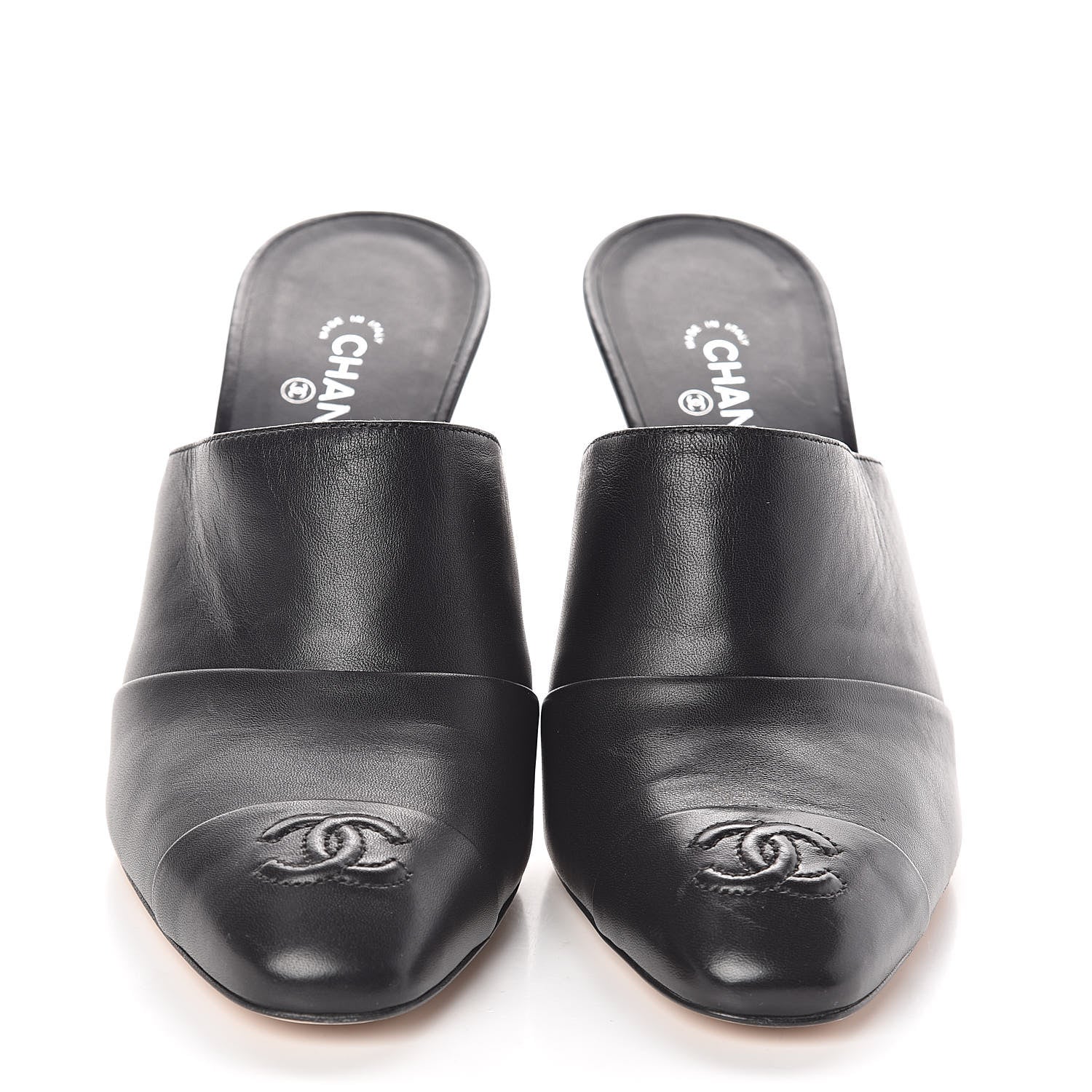 Chanel Lambskin Cap Toe CC Mules 38.5 Black 2 of 7