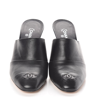 Chanel Lambskin Cap Toe CC Mules 38.5 Black 2 of 7