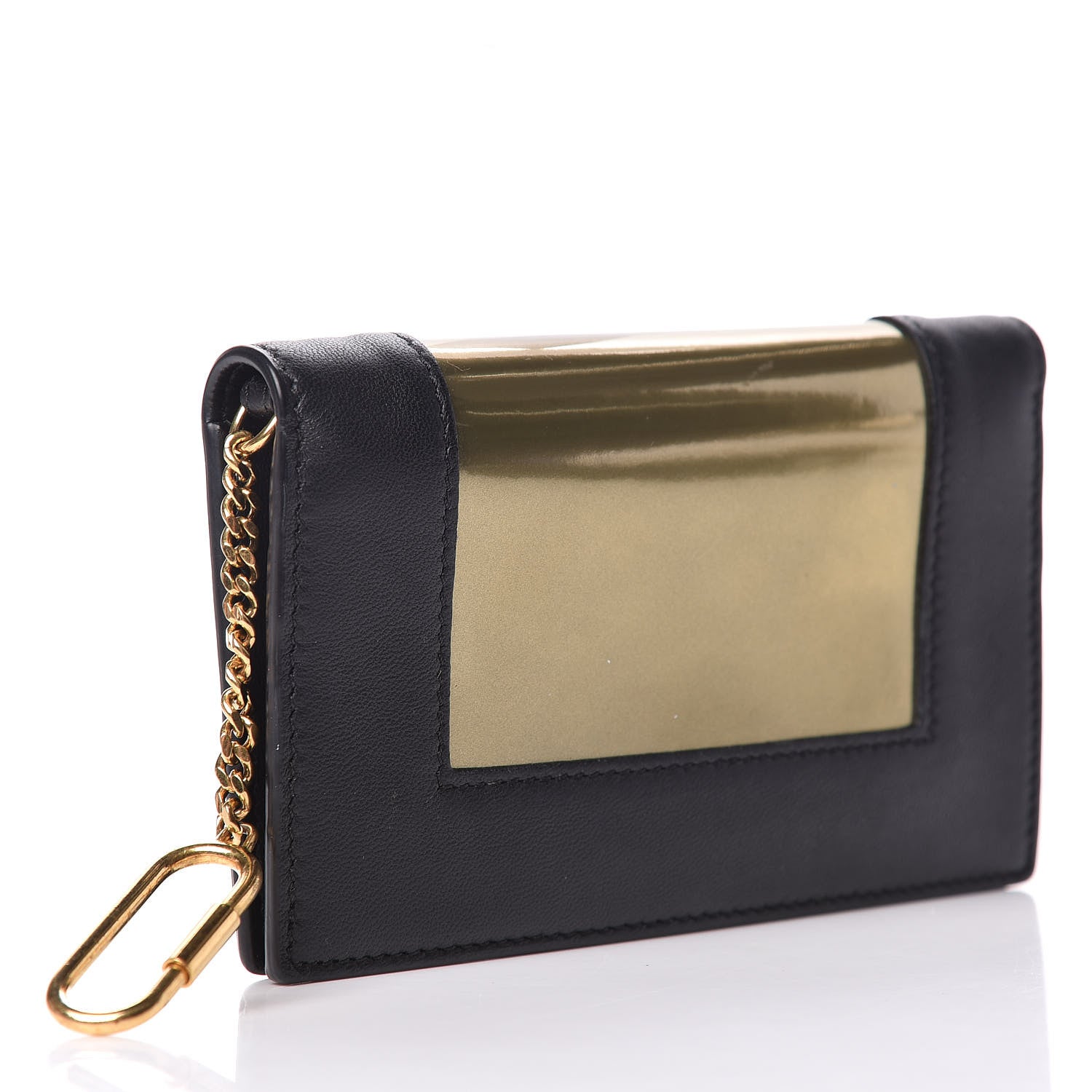 Celine Smooth Lambskin Metallic Frame Coin Card Purse Black Gold 3 of 7