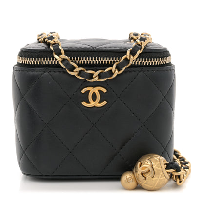 Chanel Lambskin Quilted Mini Pearl Crush Vanity Case With Chain Black 1 of 11