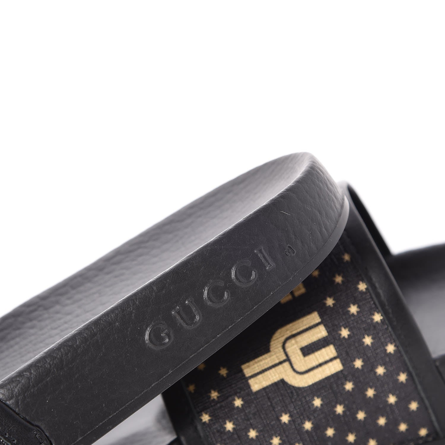 Gucci X SEGA Supreme Canvas GUCCY Stars Womens Slide Sandals 37 Black Gold 8 of 9