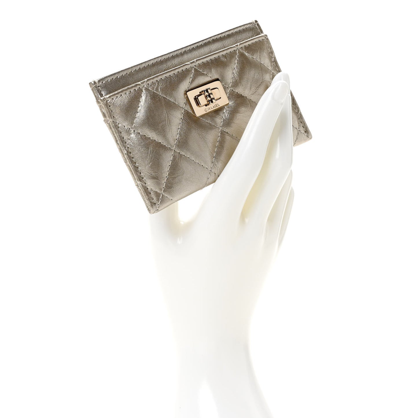 Metallic Aged Calfskin Quilted Reissue Card Holder Light Gold