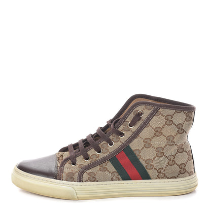 Gucci GG Monogram Web Womens High Top Sneakers 39 Brown 1 of 7