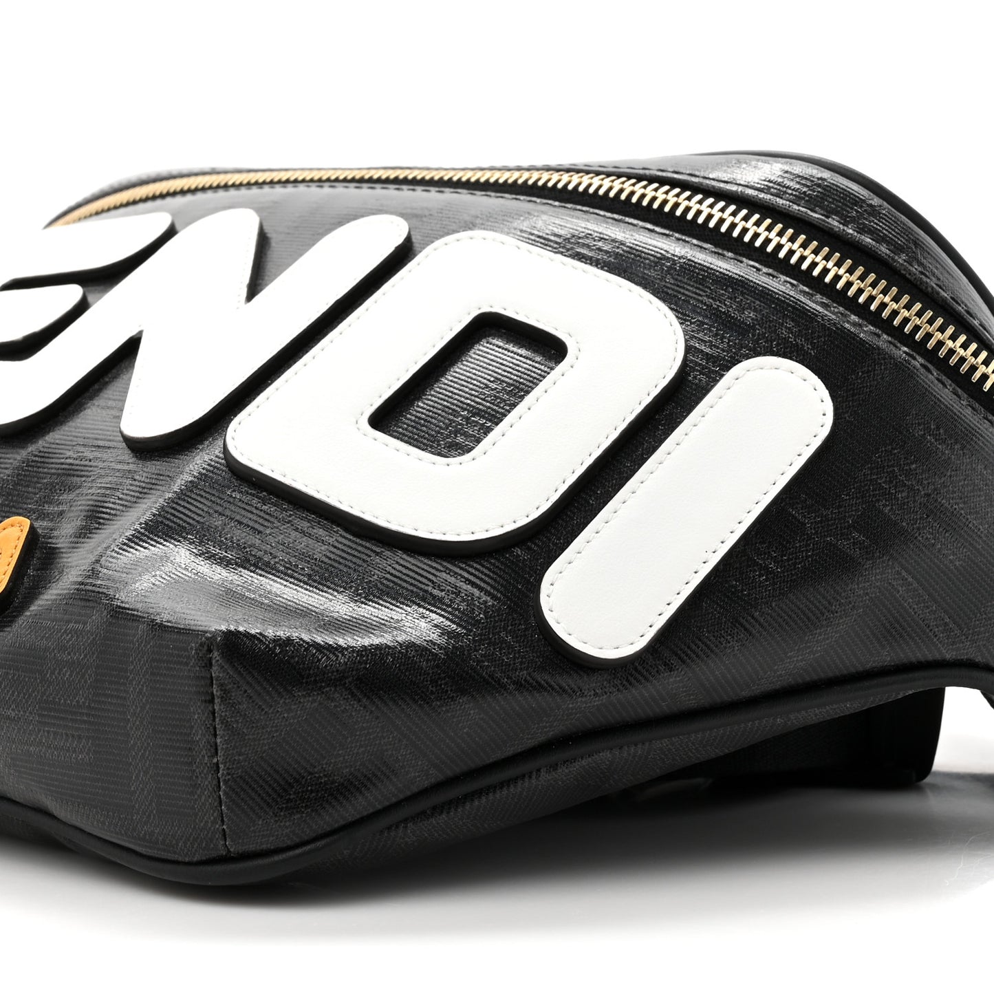 X FILA Glazed Fabric Vitello Century FF 1974 Mania Belt Bag Black White
