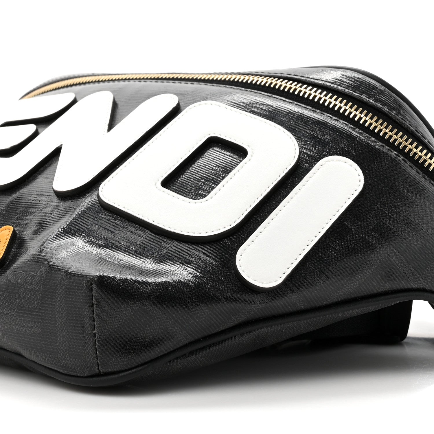 Fendi X FILA Glazed Fabric Vitello Century FF 1974 Mania Belt Bag Black White 9 of 10