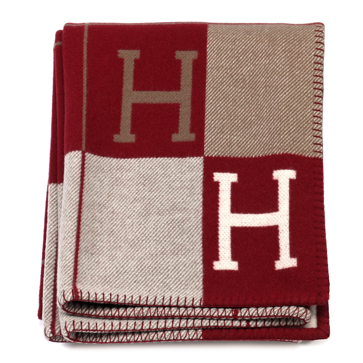 Hermes Wool Cashmere Avalon III Blanket Ecru Rouge H 1 of 3