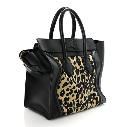 Celine Canvas Smooth Calfskin Leopard Print Mini Luggage Black 3 of 10