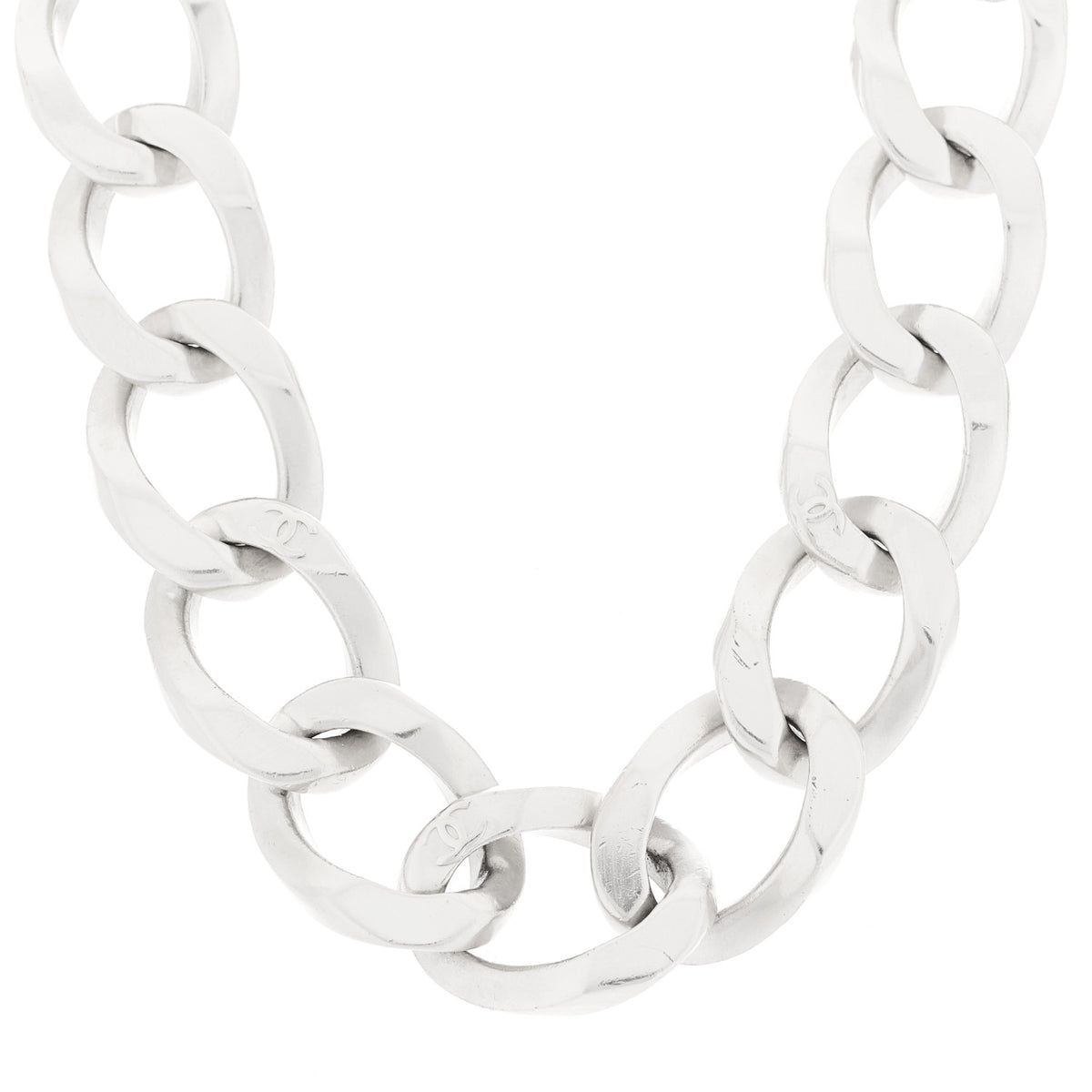 Chain Link CC Choker Necklace Silver