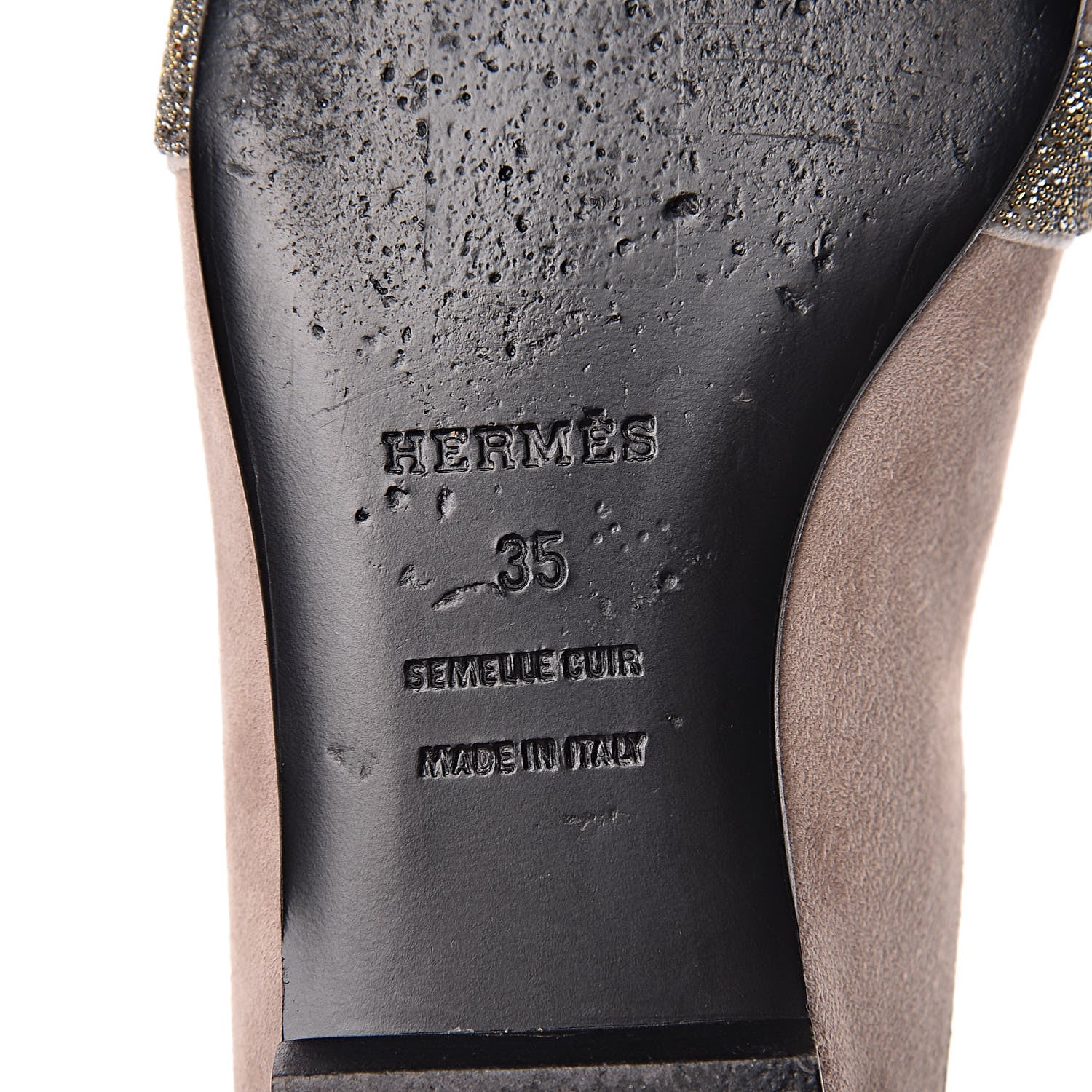 Hermes Suede Goatskin Crystal Roxane Mules 35 Champagne Rose Grey 7 of 18