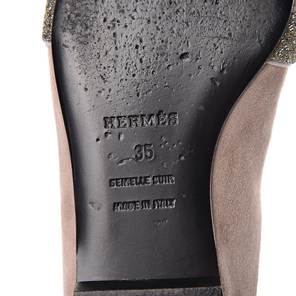 Hermes Suede Goatskin Crystal Roxane Mules 35 Champagne Rose Grey 7 of 18