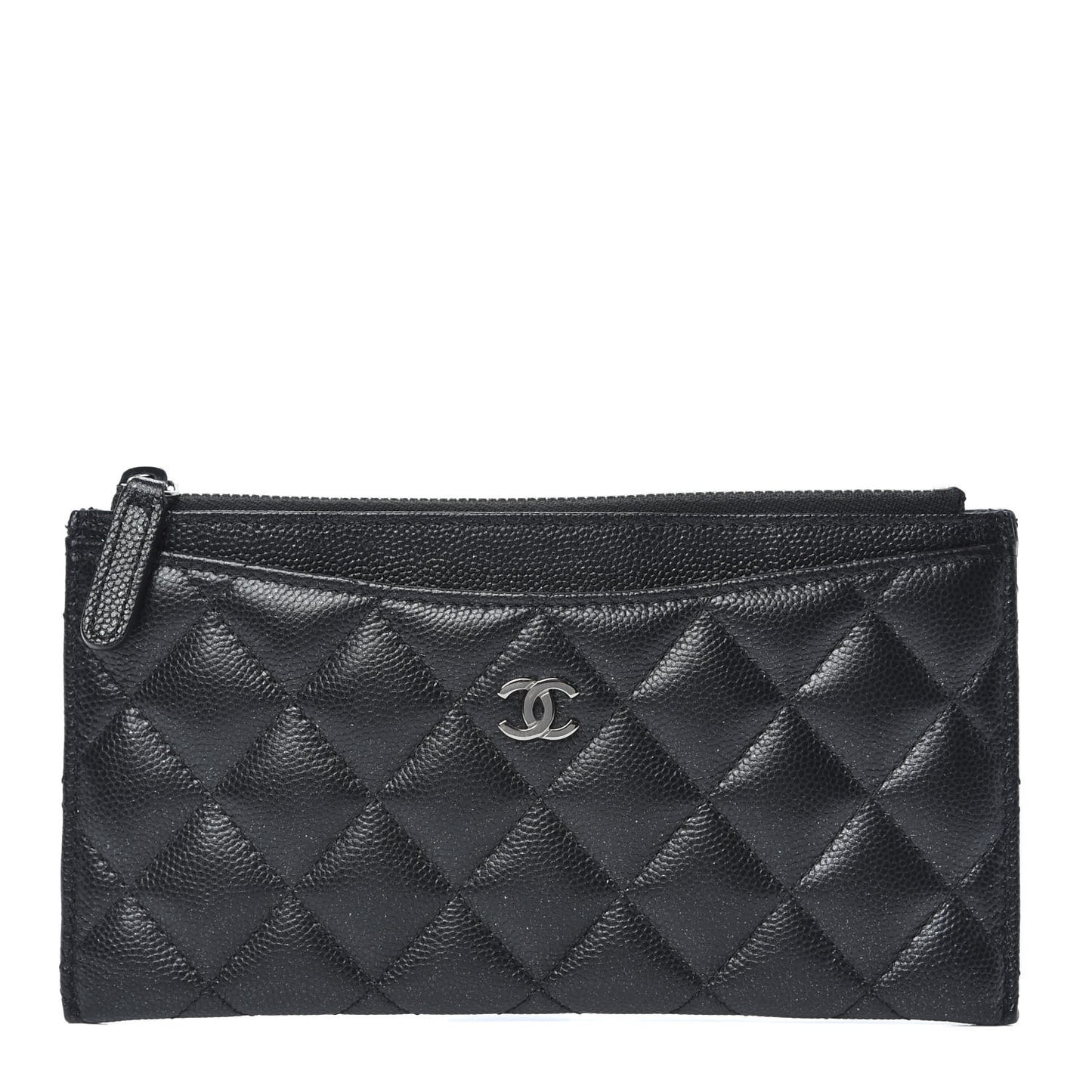Iridescent Caviar Quilted Classic Zip Pouch Black