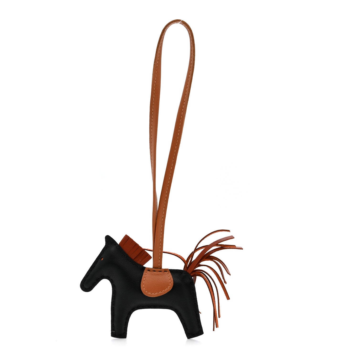 Hermes Milo Lambskin Grigri Rodeo Horse Bag Charm PM Black Sienne Gold 1 of 4