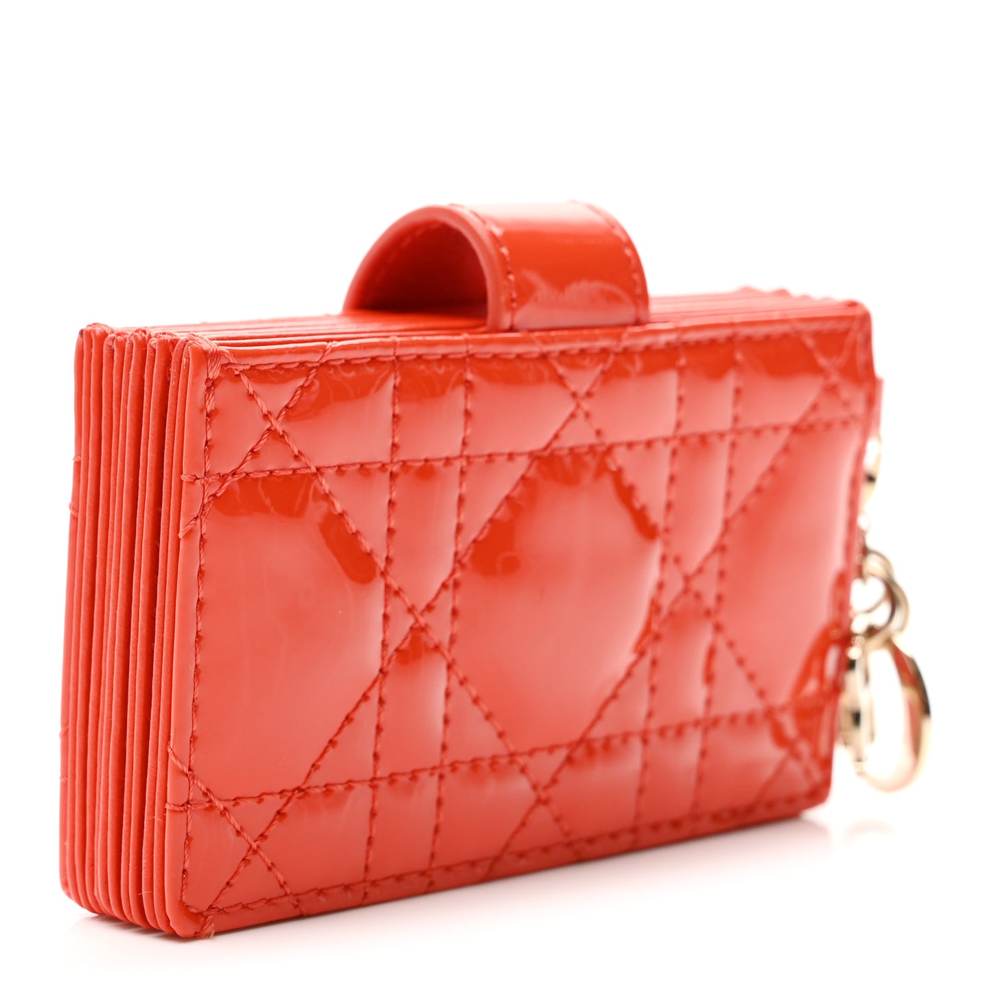 Patent Cannage Lady Dior 5-Gusset Card Holder Bright Orange