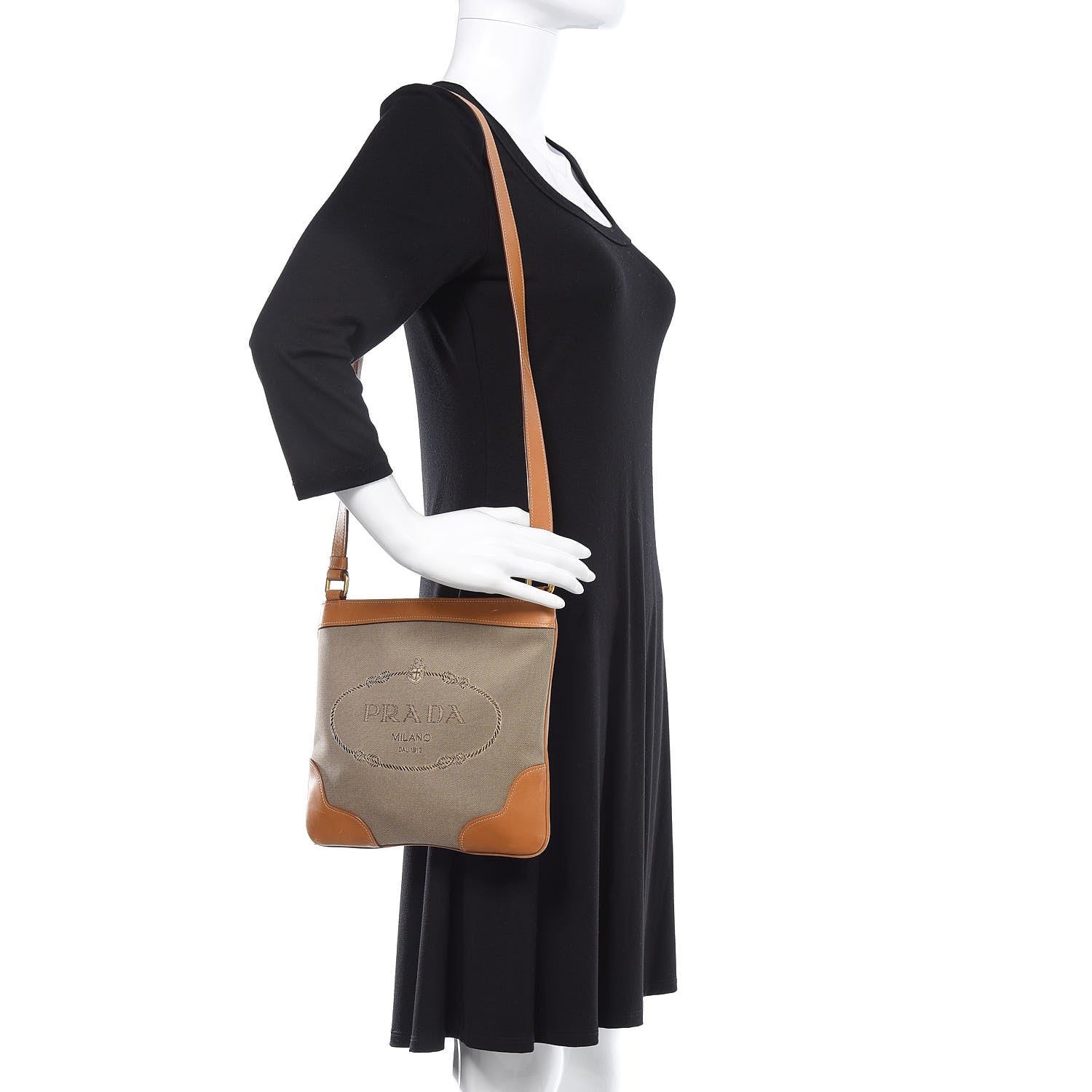 Prada Jacquard Logo Small Flat Messenger Bag Corda Cuoio 2 of 13