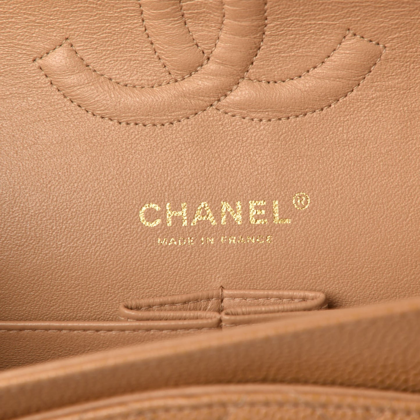 Caviar Quilted Medium Double Flap Beige