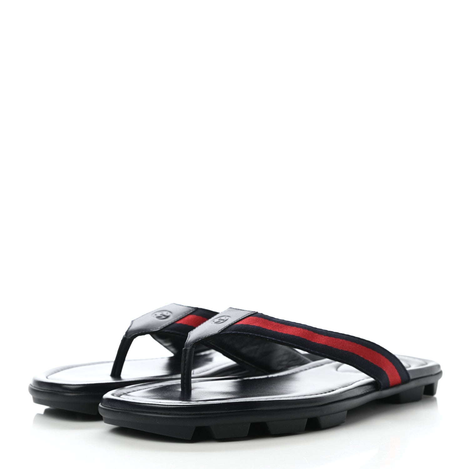 Gucci Nylon Calfskin Web Mens Cleat Sole Thong Sandals 8.5 Black Red Blue 3 of 8