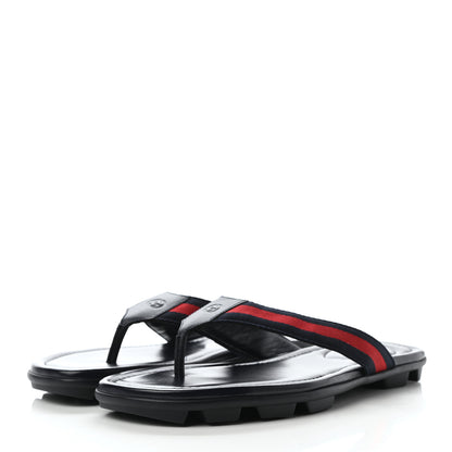 Gucci Nylon Calfskin Web Mens Cleat Sole Thong Sandals 8.5 Black Red Blue 3 of 8