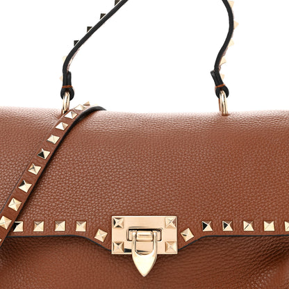 Valentino Garavani Pebbled Calfskin Medium Rockstud Top Handle Shoulder Bag Cognac 7 of 12