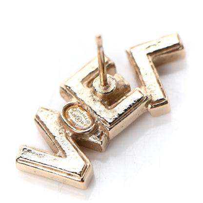 Chanel Crystal Pearl Signature Stud Earrings Gold 4 of 5