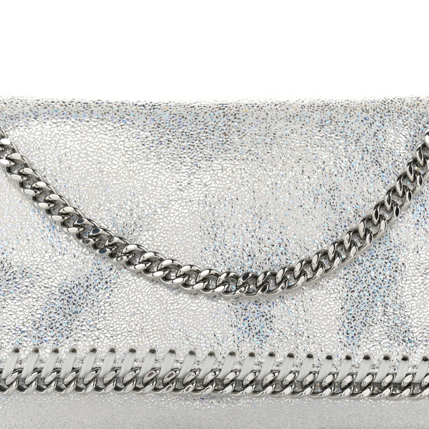 Chamois Shiny Dotted Nappa Falabella Clutch with Chain Bag White