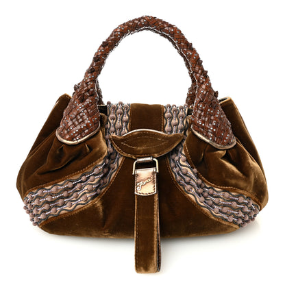 Fendi Velvet Crystal Beaded Small Spy Bronze Cognac 1 of 14