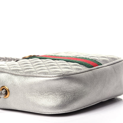 Gucci Laminated Nappa Web Trapuntata Mini GG Shoulder Bag Argento 7 of 10
