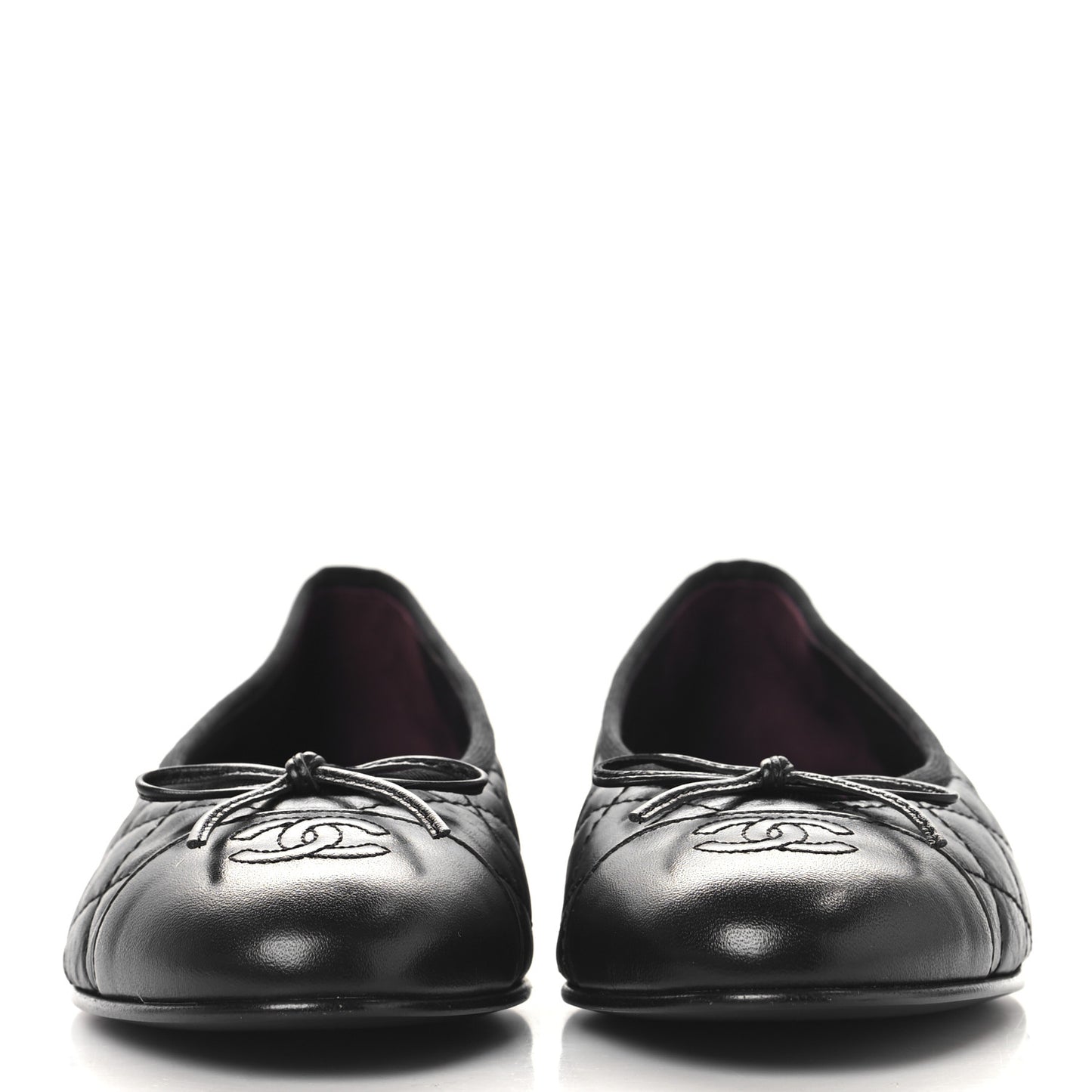 Aged Calfskin Quilted CC Cap Toe Ballerina Flats 40 Black