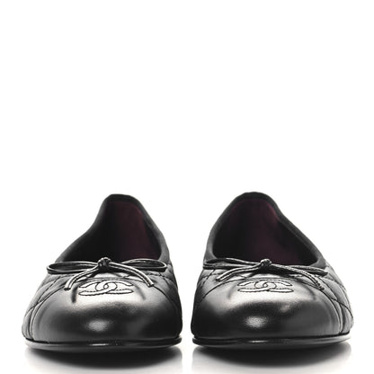 Chanel Aged Calfskin Quilted CC Cap Toe Ballerina Flats 40 Black 3 of 9