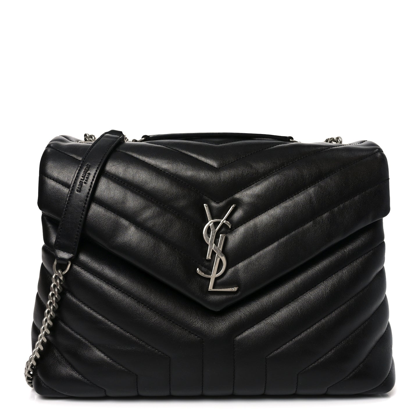 Calfskin Y Quilted Monogram Medium Loulou Chain Satchel Black