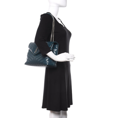 Saint Laurent Calfskin Y Quilted Monogram Medium Loulou Chain Satchel Dark Turquoise 2 of 10