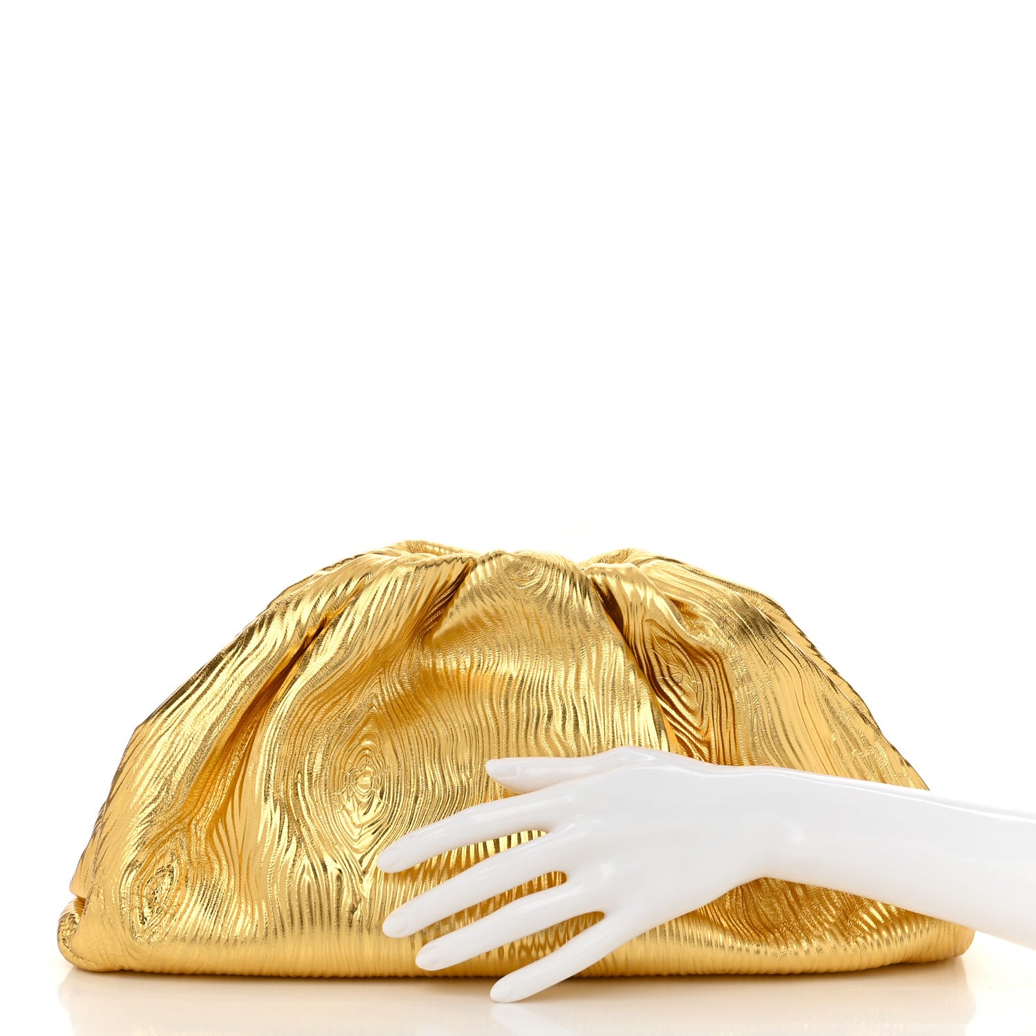 Bottega Veneta Metallic Bark Calfskin Embossed The Pouch Oversized Clutch Oro 2 of 10