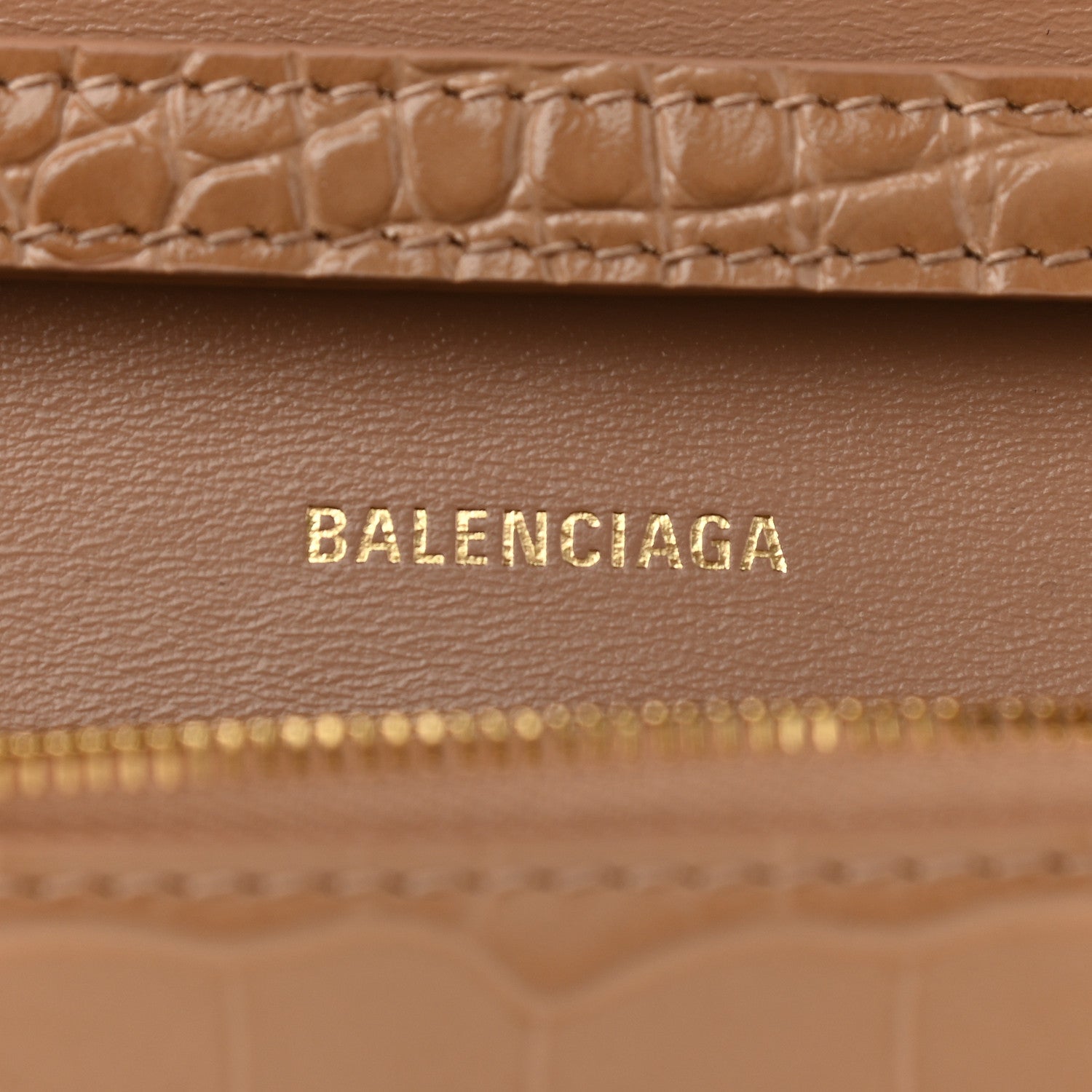 Balenciaga Shiny Calfskin Crocodile Embossed Hourglass Chain Bag Nude Beige 6 of 8