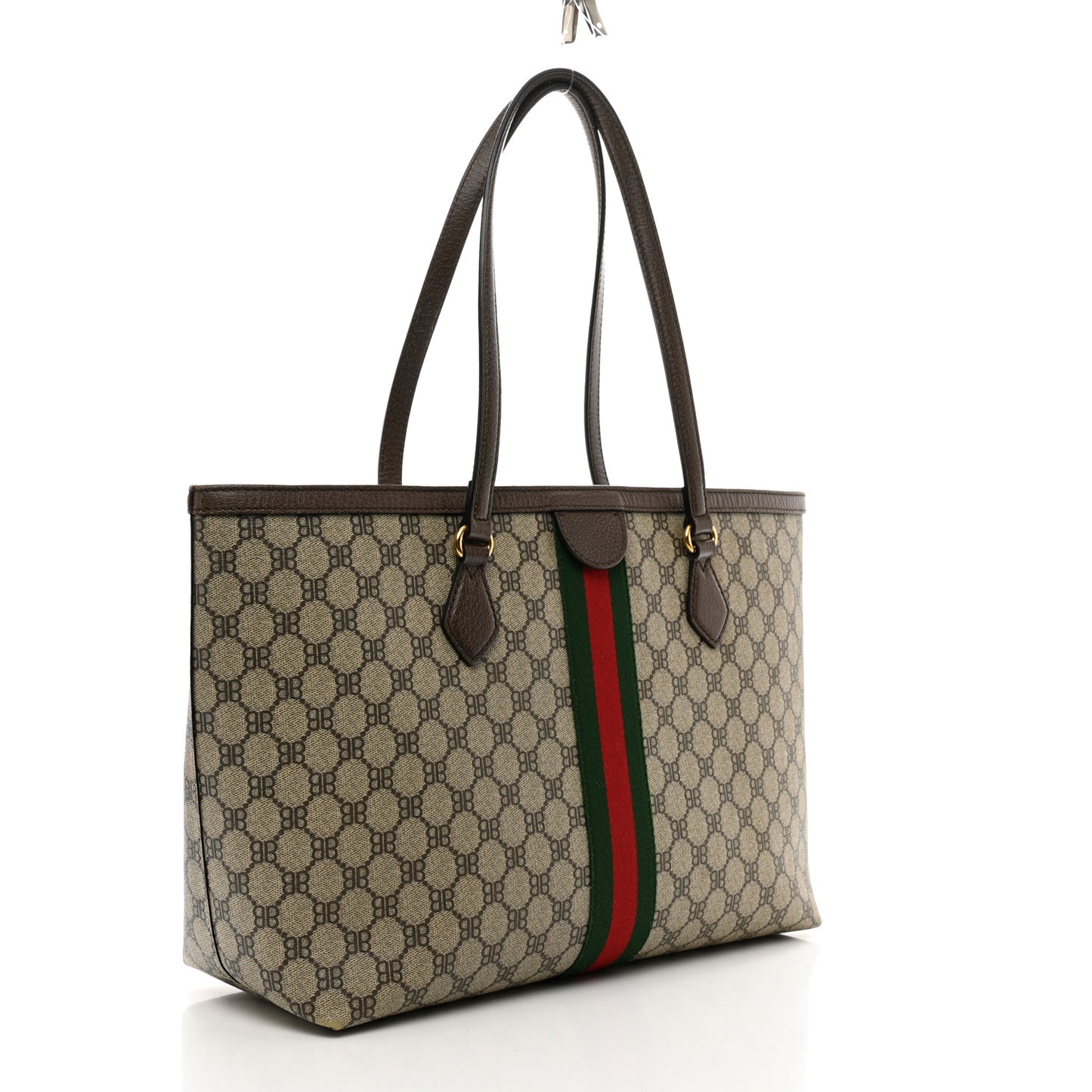 X BALENCIAGA BB Supreme Monogram Web Graffiti Medium Ophidia Shopping Tote Beige New Acero