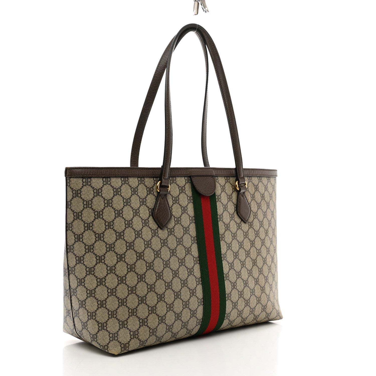 Gucci X BALENCIAGA BB Supreme Monogram Web Graffiti Medium Ophidia Shopping Tote Beige New Acero 5 of 23