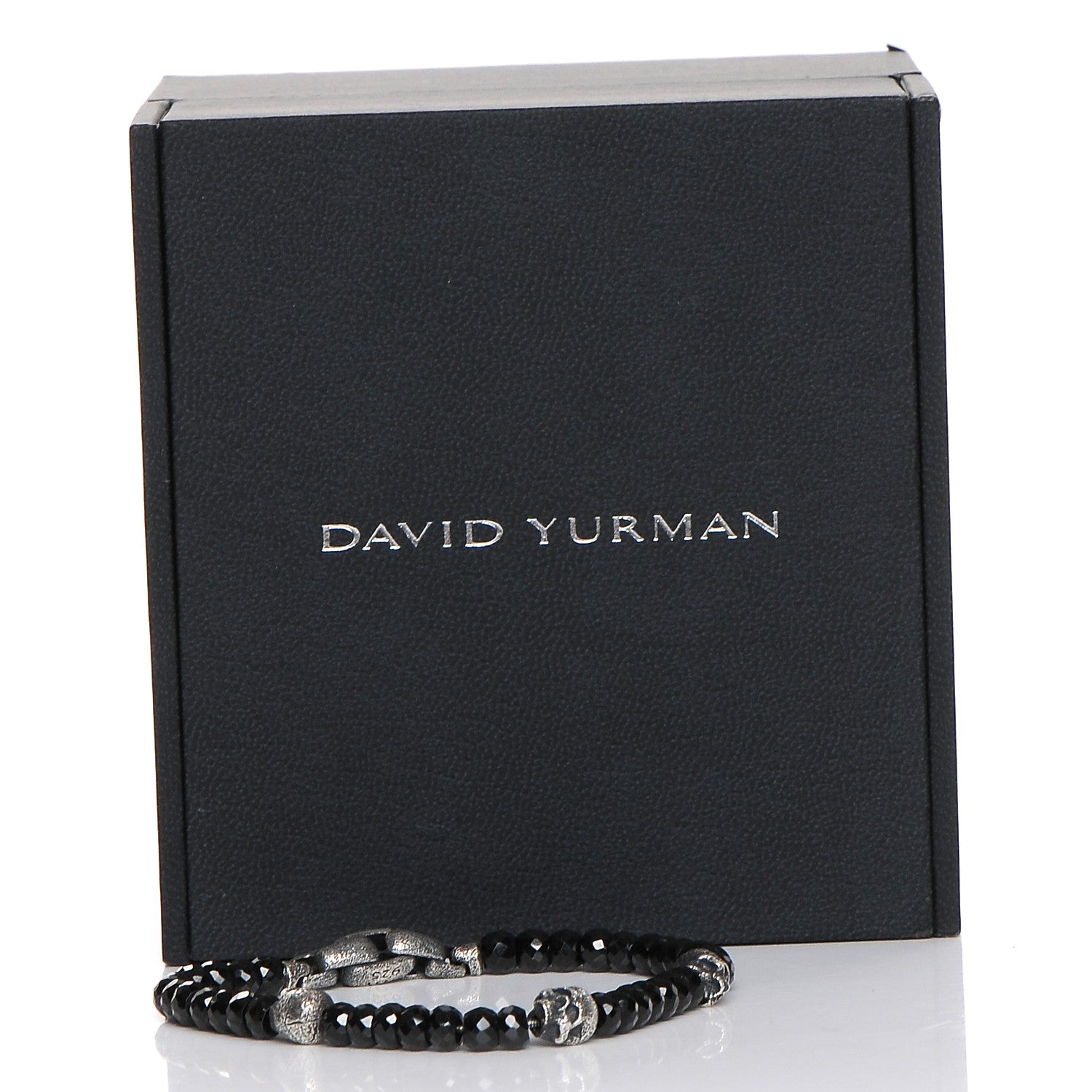 David Yurman Sterling Silver Black Spinel 5mm Spiritual Beads Skull Station Bracelet 7 of 7