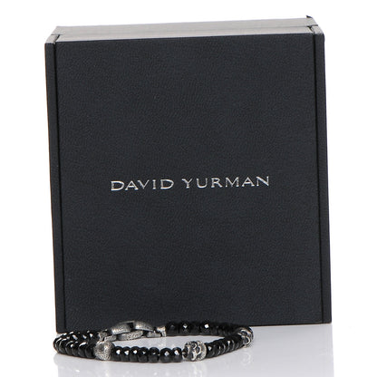 David Yurman Sterling Silver Black Spinel 5mm Spiritual Beads Skull Station Bracelet 7 of 7