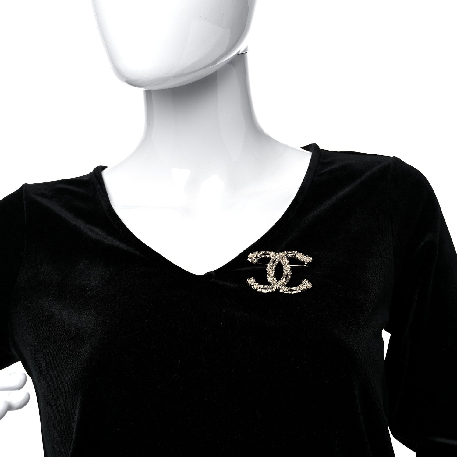 Chanel Metal Crystal Camellia CC Brooch Light Gold 2 of 5