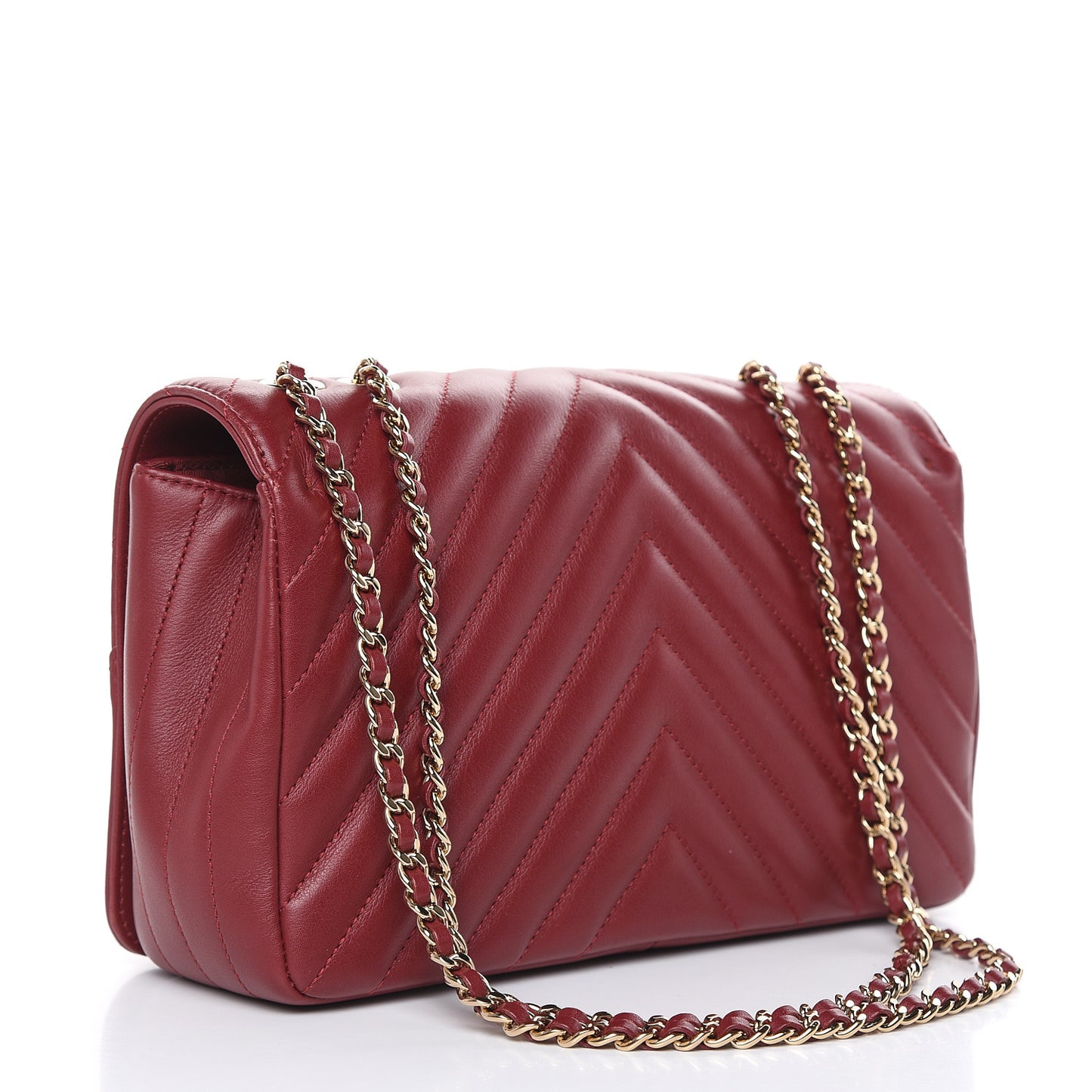 Calfskin Chevron Quilted Statement Flap Burgundy