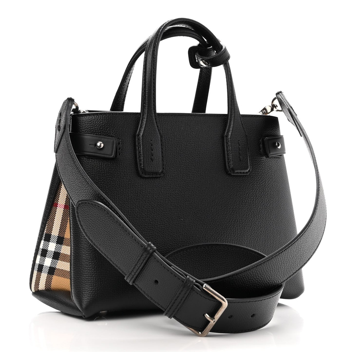 Grainy Calfskin House Check Small Banner Tote Black